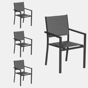 Juego de 4 sillas tapizadas de aluminio antracita - textileno gris