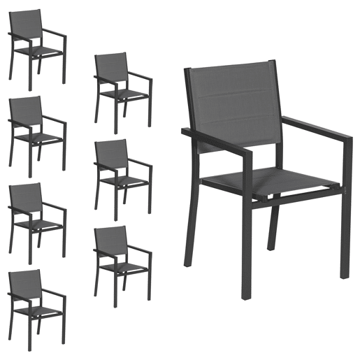 Juego de 8 sillas tapizadas de aluminio antracita - textileno gris
