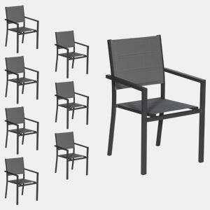 Juego de 8 sillas tapizadas de aluminio antracita - textileno gris