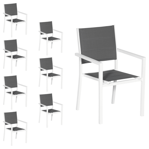 Juego de 8 sillas tapizadas de aluminio blanco - textileno gris