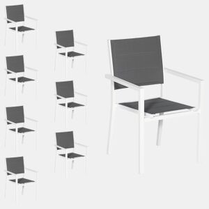 Juego de 8 sillas tapizadas de aluminio blanco - textileno gris