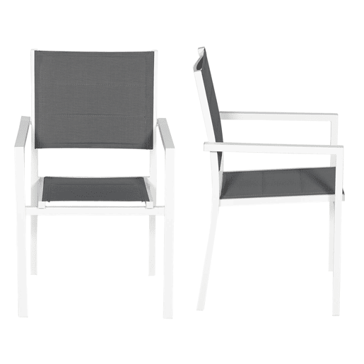 Juego de 8 sillas tapizadas de aluminio blanco - textileno gris