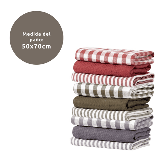 PacK de 3 Toalhas de Cozinha 100% Algodão Rojo 50x70cm Coleções Donegal