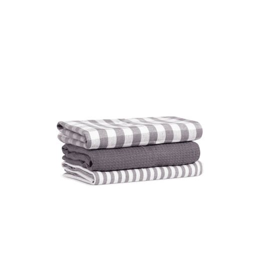 PacK de 3 Toalhas de Cozinha 100% Algodão Cinza 50x70cm Coleções Donegal