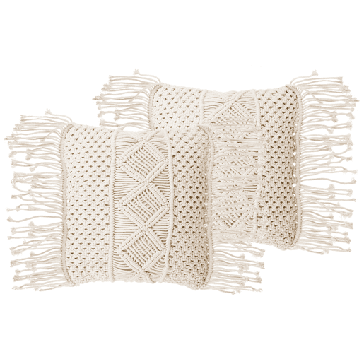 Conjunto de 2 almofadas decorativas YORTAN Algodão 45 x 45 cm Creme claro Padrão geométrico