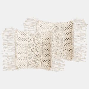Conjunto de 2 almofadas decorativas YORTAN Algodão 45 x 45 cm Creme claro Padrão geométrico