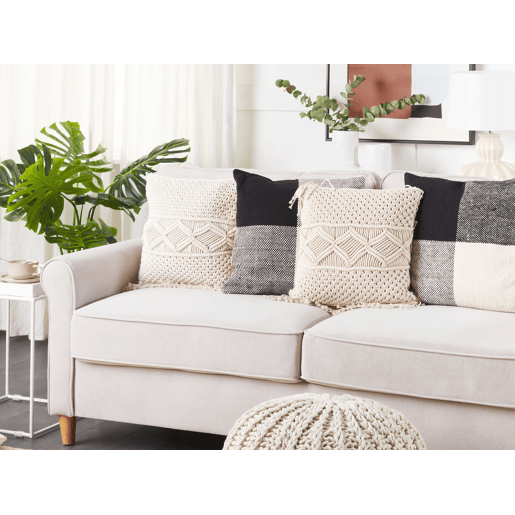 Conjunto de 2 almofadas decorativas YORTAN Algodão 45 x 45 cm Creme claro Padrão geométrico