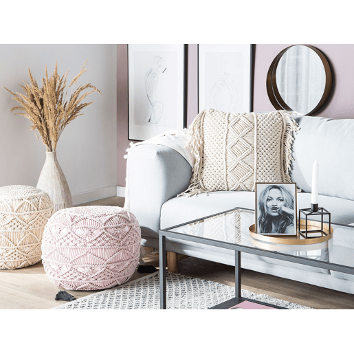 Conjunto de 2 almofadas decorativas YORTAN Algodão 45 x 45 cm Creme claro Padrão geométrico