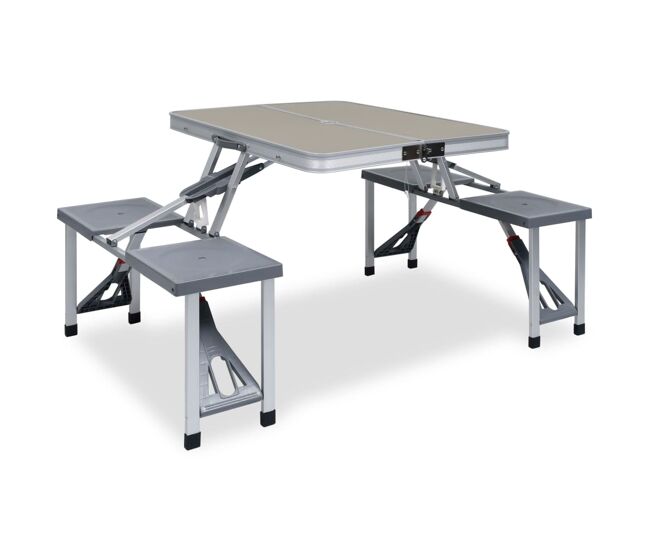 Vidaxl mesa de camping plegable con 4 asientos acero aluminio