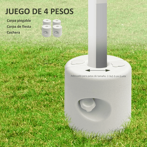 Outsunny Conjunto de 4 Pesos para Tendas Dobráveis Suportes Recheáveis com 8,7 kg de Água ou 12 kg de Areia Pesos para Pérgola com Botões de Fixação Ø21,524x25,5 cm Branco