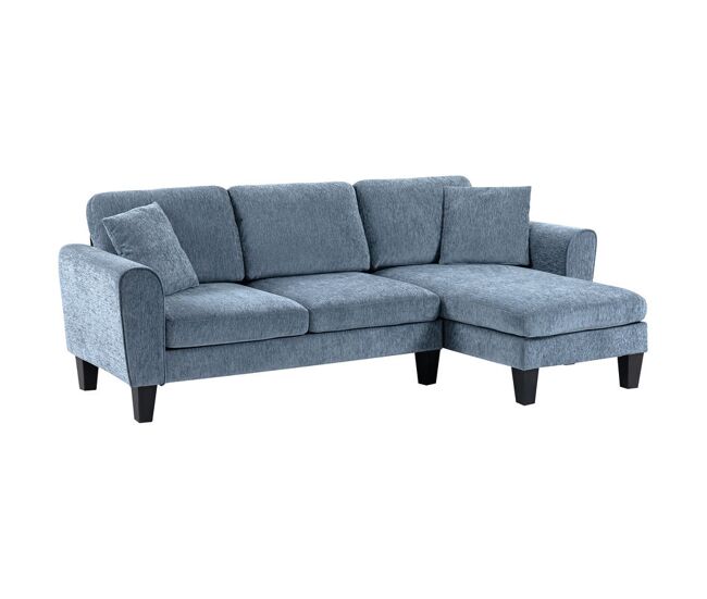 Homcom sofá chaise lounge sofá de salón cheslong sofá de salón reversible en forma de l con 2 almohadas carga 200 kg 230x138x87 cm azul oscuro