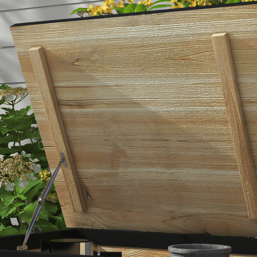 Outsunny Baú de Exterior 121 L Baú de Armazenamento em Madeira com 4 Rodas e Estrutura de Aço para Jardim Pátio Varanda 100x50x43 cm Natural e Preto