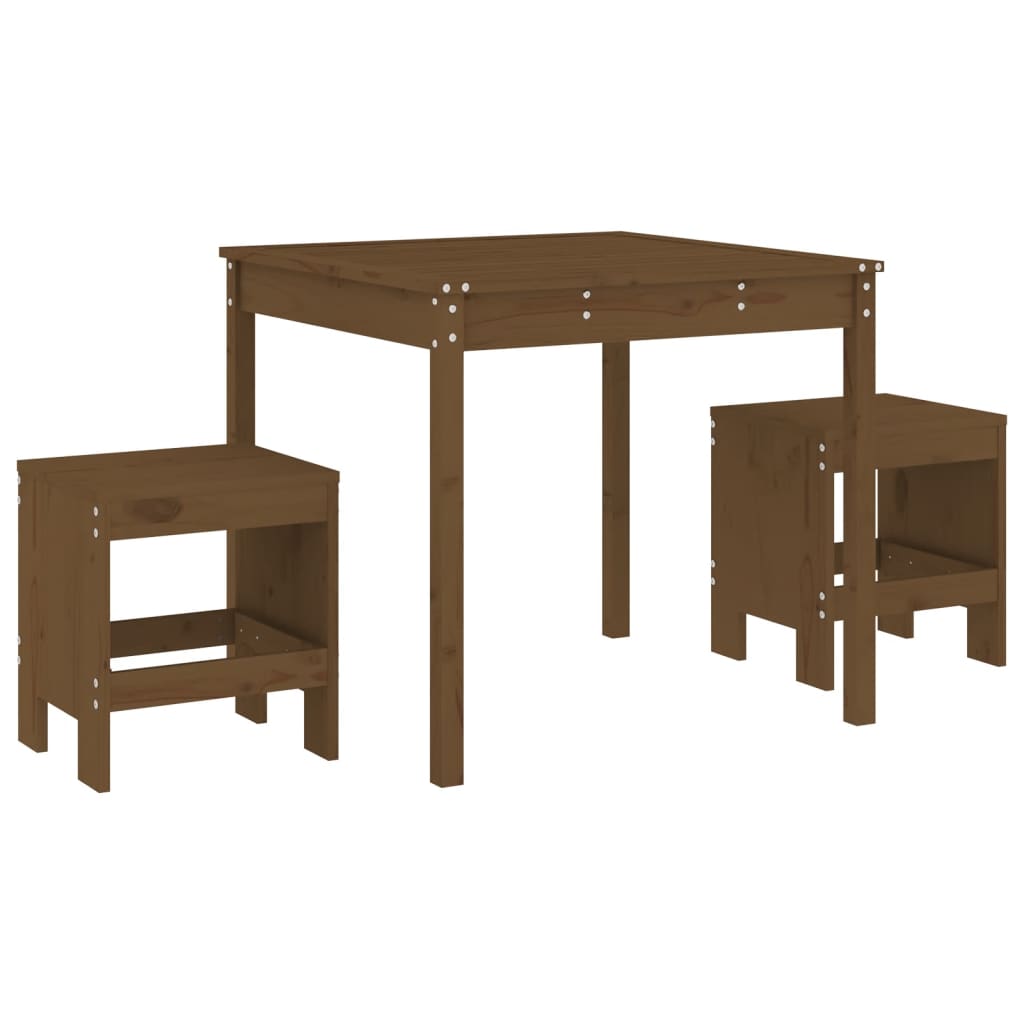 Mesa y sillas de jardin 3 piezas madera maciza pino marrón miel