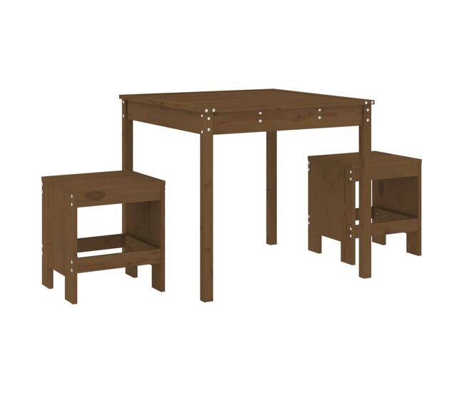 Mesa y sillas de jardin 3 piezas madera maciza pino marrón miel