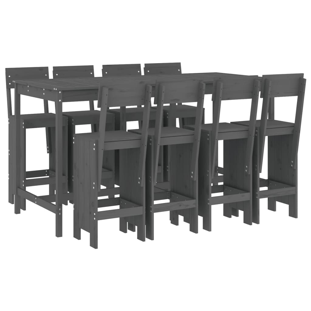 mesa y taburetes altos jardin 9 piezas madera maciza de pino gris