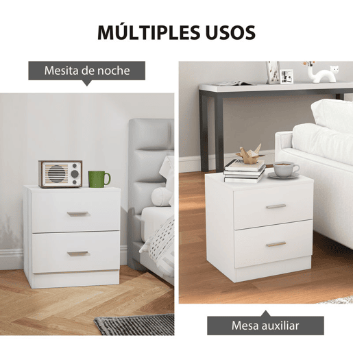 HOMCOM Mesa de Cabeceira Moderna, Mesa de Cabeceira para Quarto com 2 Gavetas, Mesa Auxiliar para Sala, Quarto, Vestiário, 45x39,5x49 cm, Branco