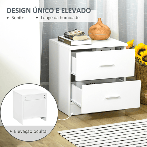 HOMCOM Mesa de Cabeceira Moderna, Mesa de Cabeceira para Quarto com 2 Gavetas, Mesa Auxiliar para Sala, Quarto, Vestiário, 45x39,5x49 cm, Branco