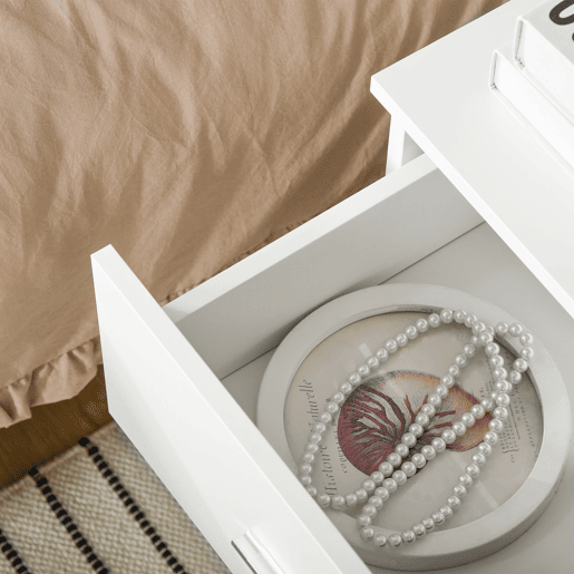 HOMCOM Mesa de Cabeceira Moderna, Mesa de Cabeceira para Quarto com 2 Gavetas, Mesa Auxiliar para Sala, Quarto, Vestiário, 45x39,5x49 cm, Branco