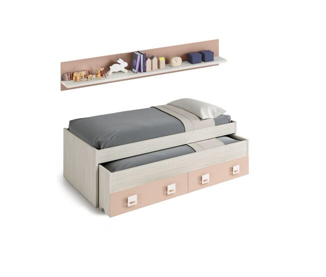 Cama doble juvenil + estante nube blanco alpes - rosa 200 x 65 x 96 cm