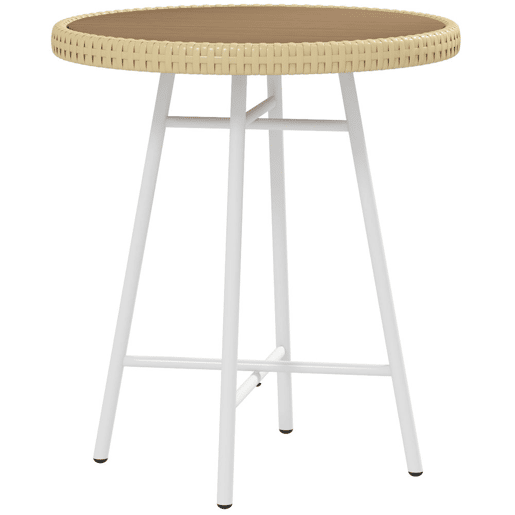 Outsunny Mesa Auxiliar de Vime Sintético Mesa de Centro Redonda com Bancada de Madeira Plástica e Estrutura de Aço Galvanizado Carga Máxima 30 kg para Varanda Jardim 50x50x55 cm Madeira e Bege