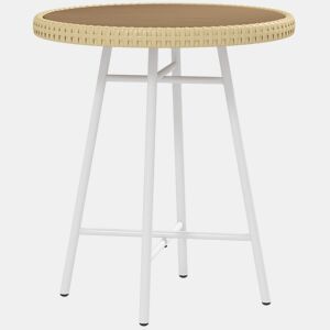 Outsunny Mesa Auxiliar de Vime Sintético Mesa de Centro Redonda com Bancada de Madeira Plástica e Estrutura de Aço Galvanizado Carga Máxima 30 kg para Varanda Jardim 50x50x55 cm Madeira e Bege