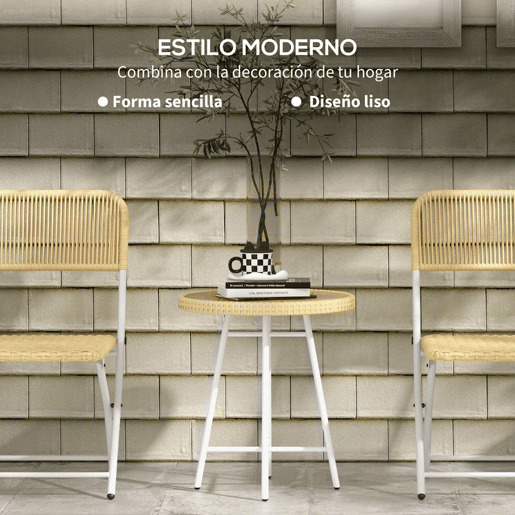 Outsunny Mesa Auxiliar de Vime Sintético Mesa de Centro Redonda com Bancada de Madeira Plástica e Estrutura de Aço Galvanizado Carga Máxima 30 kg para Varanda Jardim 50x50x55 cm Madeira e Bege