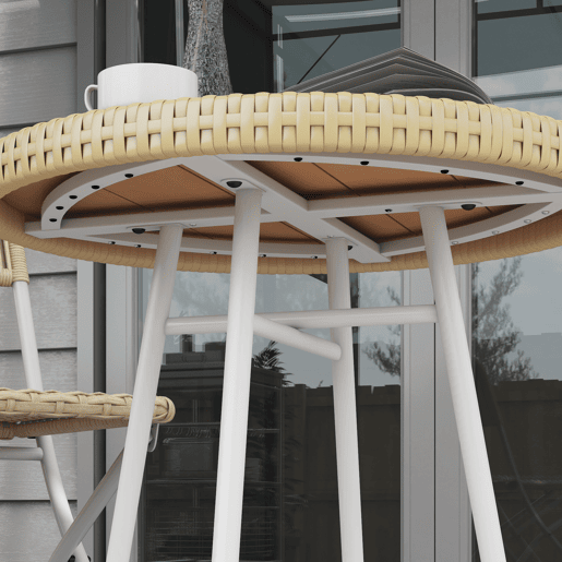 Outsunny Mesa Auxiliar de Vime Sintético Mesa de Centro Redonda com Bancada de Madeira Plástica e Estrutura de Aço Galvanizado Carga Máxima 30 kg para Varanda Jardim 50x50x55 cm Madeira e Bege