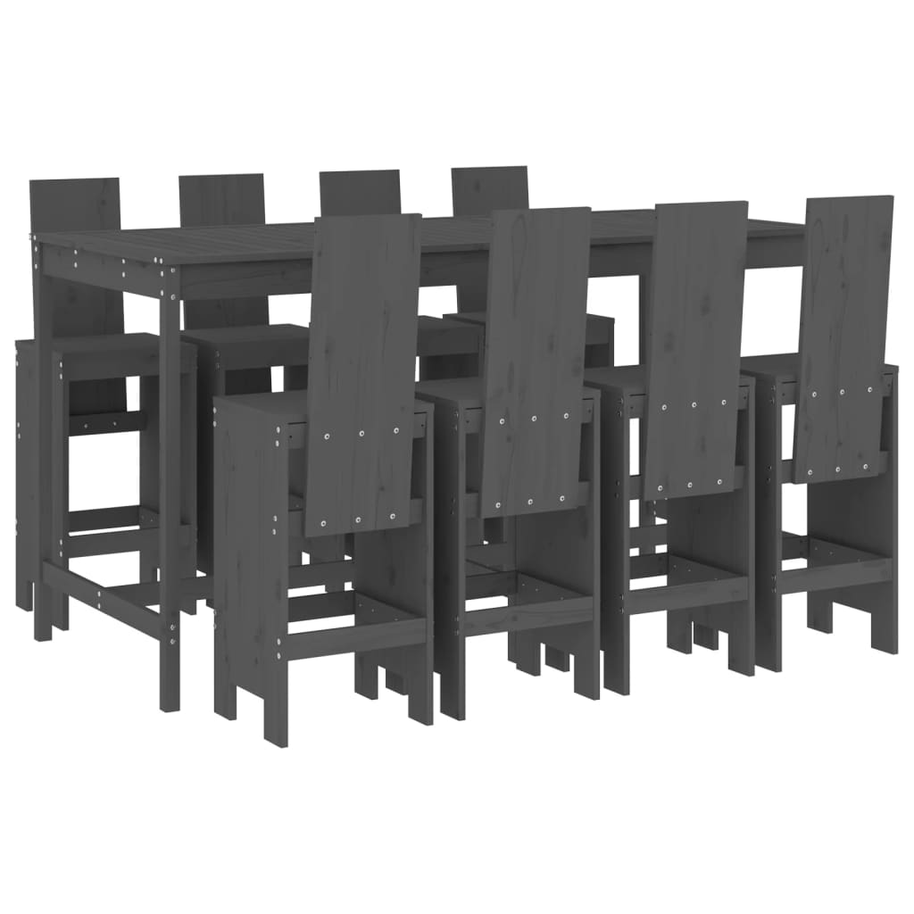 Mesa y taburetes altos jardin 9 piezas madera maciza de pino gris