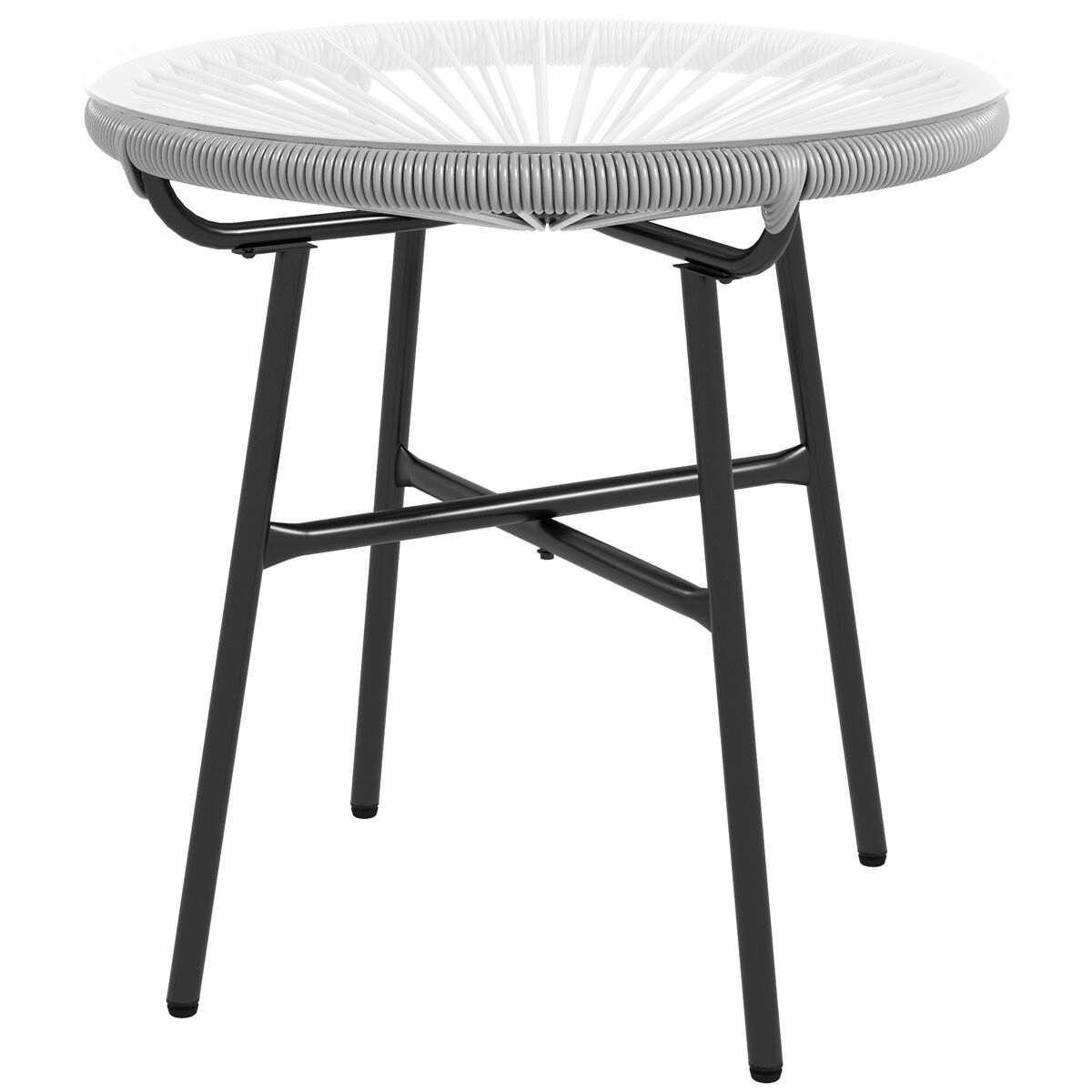 Outsunny mesa de jardín de ratán sintético mesa de centro redonda para exteriores con tablero de vidrio templado y patas de metal para patio balcón ø50x50 cm gris