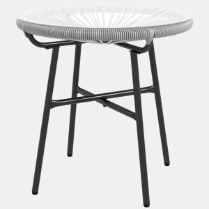 Outsunny Mesa Auxiliar de Vime Sintético Mesa de Centro Redonda para Exteriores com Bancada de Vidro Temperado e Pés de Metal para Pátio Jardim Varanda Ø50x50 cm Cinza Claro e Preto