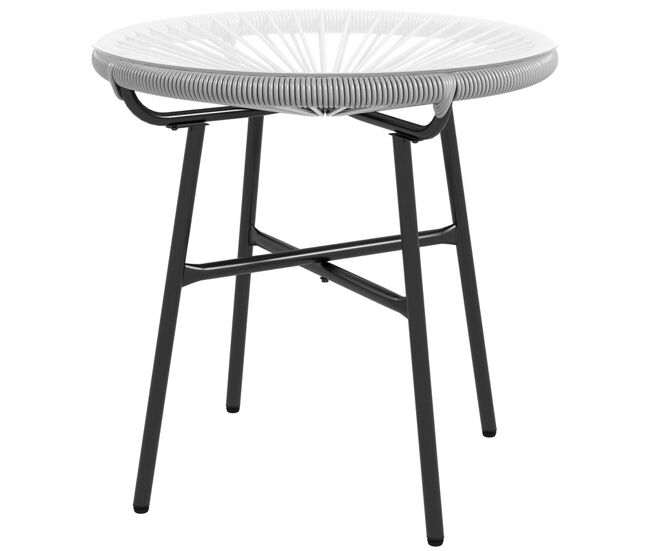 Outsunny mesa de jardín de ratán sintético mesa de centro redonda para exteriores con tablero de vidrio templado y patas de metal para patio balcón