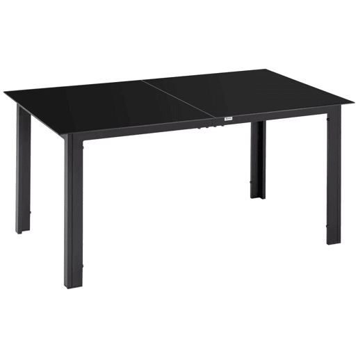 Outsunny Mesa de Jardim Retangular para 6 Pessoas Mesa de Jantar Exterior com Estrutura de Alumínio e Bancada de Vidro Temperado Carga 50 kg para Terraço Varanda 150x90x74 cm Preto