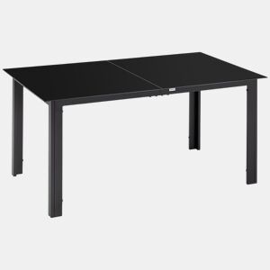 Outsunny Mesa de Jardim Retangular para 6 Pessoas Mesa de Jantar Exterior com Estrutura de Alumínio e Bancada de Vidro Temperado Carga 50 kg para Terraço Varanda 150x90x74 cm Preto