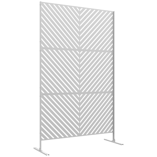 Outsunny Biombo de Exterior Separador de Ambientes com 3 Peças com Padrão de Linhas Transversais e Estrutura de Aço Ecrã de Privacidade para Pátio Varanda Jardim 122x45x198 cm Branco