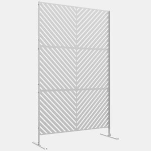 Outsunny Biombo de Exterior Separador de Ambientes com 3 Peças com Padrão de Linhas Transversais e Estrutura de Aço Ecrã de Privacidade para Pátio Varanda Jardim 122x45x198 cm Branco