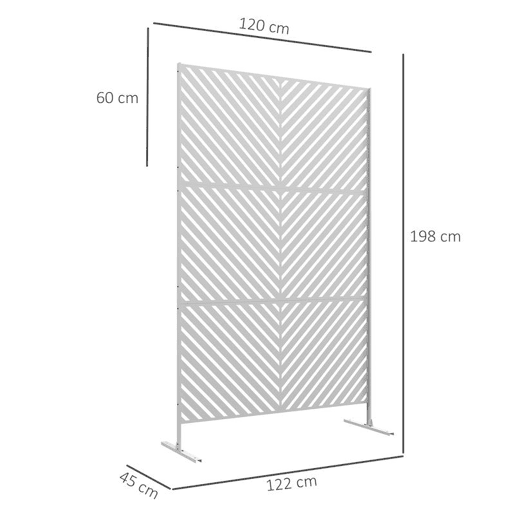 Outsunny Biombo de Exterior Separador de Ambientes com 3 Peças com Padrão de Linhas Transversais e Estrutura de Aço Ecrã de Privacidade para Pátio Varanda Jardim 122x45x198 cm Branco
