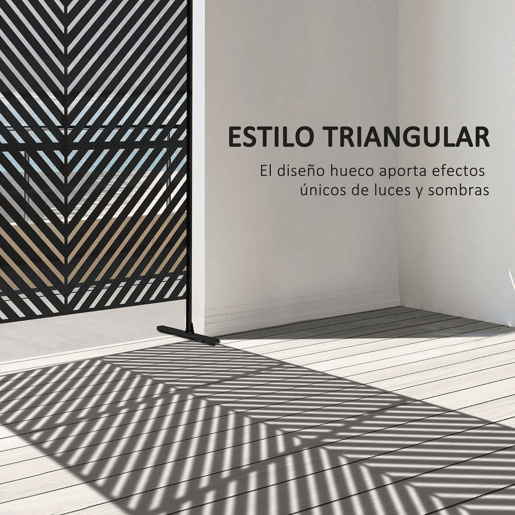 Outsunny Biombo de Exterior Separador de Ambientes com 3 Peças com Padrão de Linhas Transversais e Estrutura de Aço Ecrã de Privacidade para Pátio Varanda Jardim 122x45x198 cm Branco