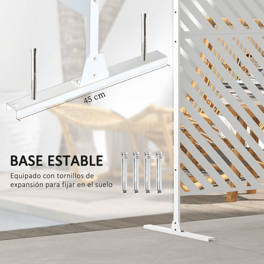 Outsunny Biombo de Exterior Separador de Ambientes com 3 Peças com Padrão de Linhas Transversais e Estrutura de Aço Ecrã de Privacidade para Pátio Varanda Jardim 122x45x198 cm Branco