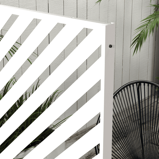 Outsunny Biombo de Exterior Separador de Ambientes com 3 Peças com Padrão de Linhas Transversais e Estrutura de Aço Ecrã de Privacidade para Pátio Varanda Jardim 122x45x198 cm Branco