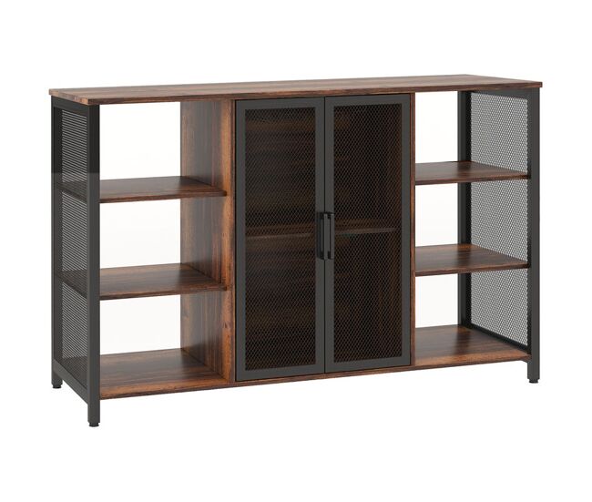 Homcom aparador de cocina industrial mueble buffet auxiliar con 6 estantes abiertos porta copas y estante ajustable para bar comedor 120x40x76 cm marrón rústico