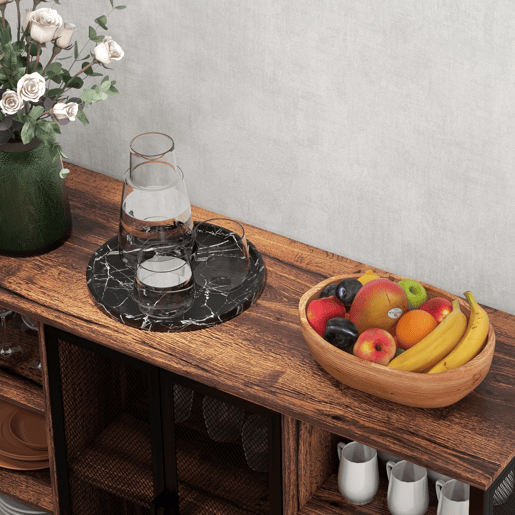 HOMCOM Aparador de Cozinha Industrial Móvel de Armazenamento de Garrafas com 6 Prateleiras Abertas Suporte para Copos e Prateleira Ajustável para Bar Sala Cozinha 120x40x76 cm Castanho Rústico