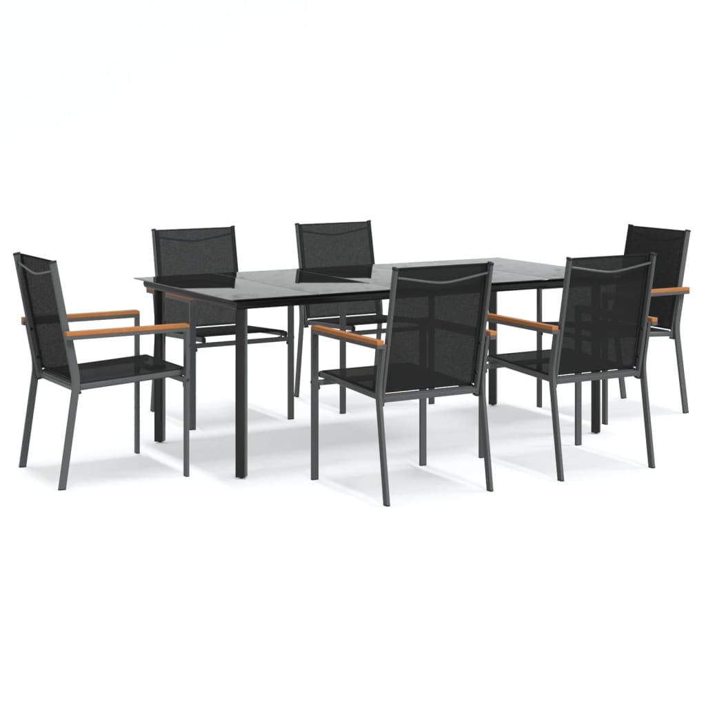 Juego de comedor para jardin 7 piezas acero y textilene negro