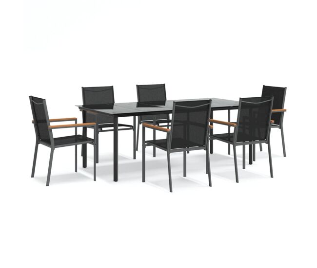 Juego de comedor para jardin 7 piezas acero y textilene negro