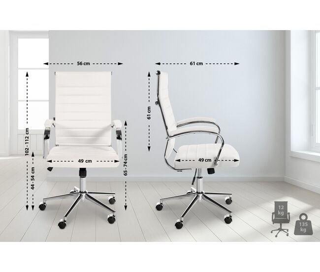 Silla de oficina mollis de cuero auténtico blanco 61x56x102 cm