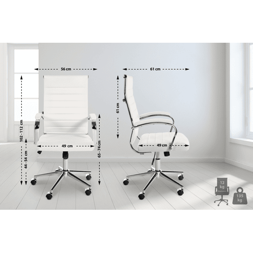 Silla de oficina Mollis de cuero auténtico Blanco 61X56X102 cm