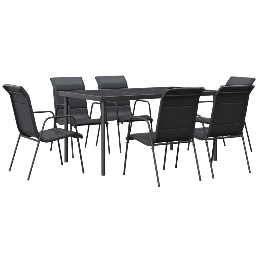 Juego de comedor para jardin 7 piezas acero y textilene negro