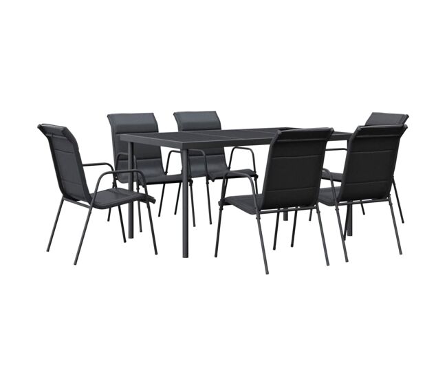 Juego de comedor para jardin 7 piezas acero y textilene negro