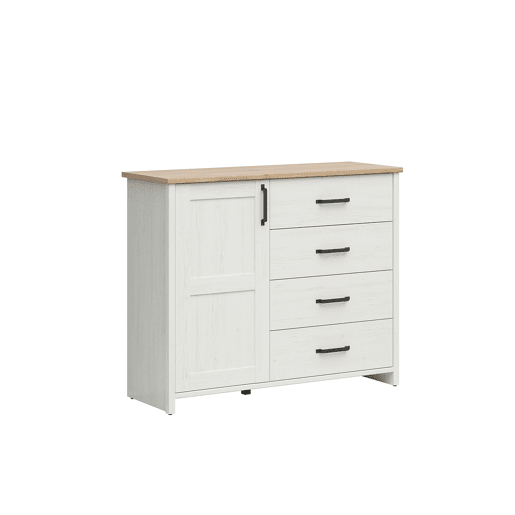 Cômoda 1 porta 4 gavetas Aksel Branco e Madeira