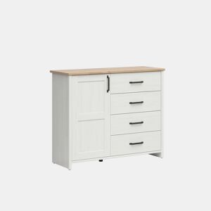 Cômoda 1 porta 4 gavetas Aksel Branco e Madeira