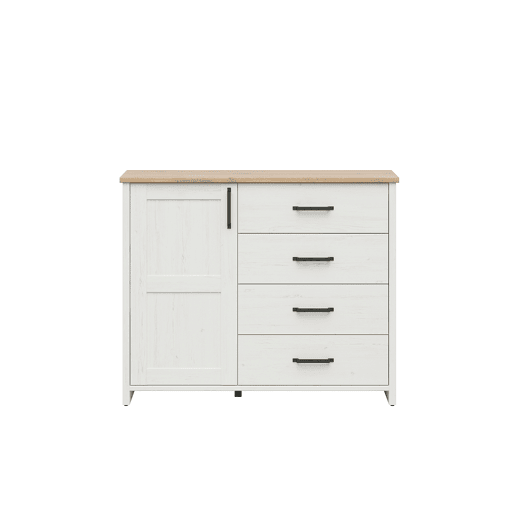 Cômoda 1 porta 4 gavetas Aksel Branco e Madeira